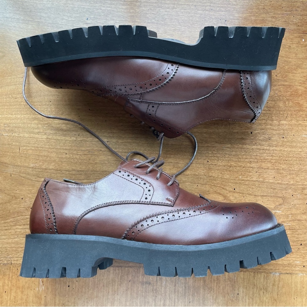 Beau Today Brown Oxford Classic Derby Leather Wingtip Platform Loafers size 9.5 - Picture 7 of 11